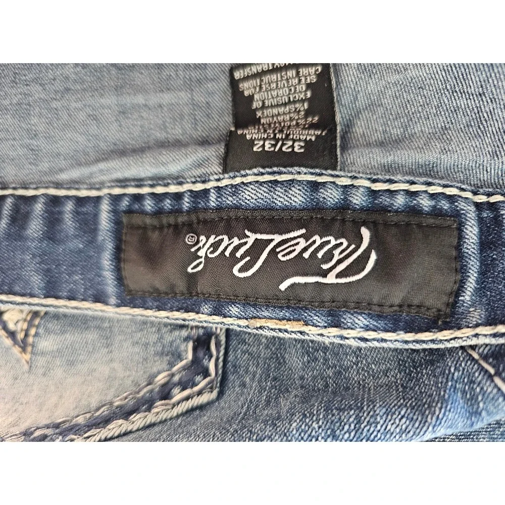[Streetwear/Y2K] True Luck Jeans Mens 32x32 Blue Embroidered Pocket Straight